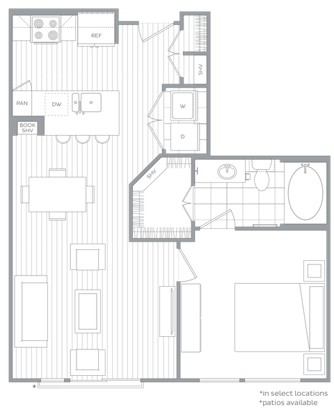Lake Boone 1BR floor plan